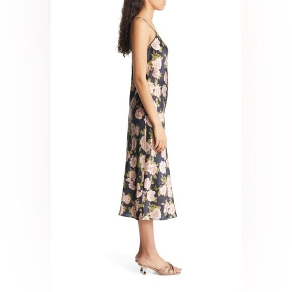NWT Reformation Alisal Floral Print Silk Midi Slip Dress in Black $248 size XS - Picture 2 of 13